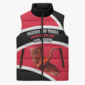 Trinidad And Tobago Independence Day Scarlet Ibis Sleeveless Puffer Jacket Steelpan Heritage National Flag