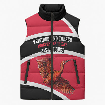 Trinidad And Tobago Independence Day Scarlet Ibis Sleeveless Puffer Jacket Steelpan Heritage National Flag