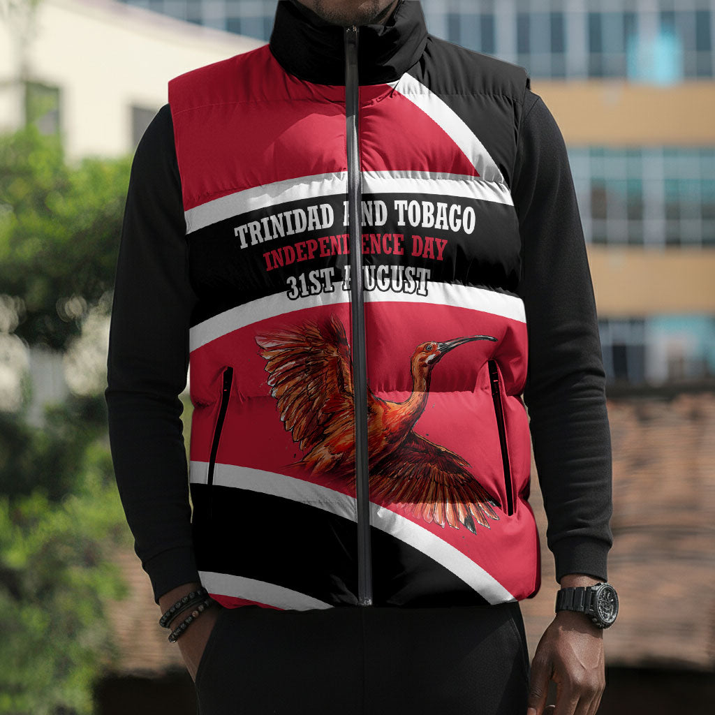 Trinidad And Tobago Independence Day Scarlet Ibis Sleeveless Puffer Jacket Steelpan Heritage National Flag
