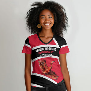 Trinidad And Tobago Independence Day Scarlet Ibis Women V-Neck T-Shirt Steelpan Heritage National Flag