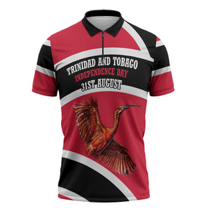 Trinidad And Tobago Independence Day Scarlet Ibis Zipper Polo Shirt Steelpan Heritage National Flag