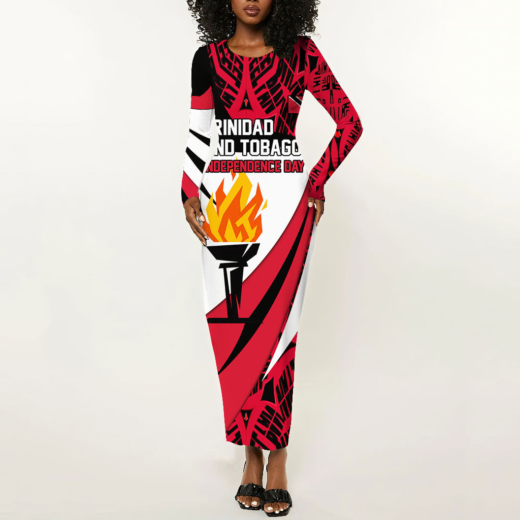 Trinidad And Tobago Independence Day Long Sleeve Bodycon Dress Freedom Torch Heritage Symbols
