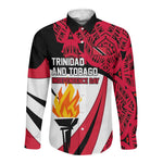 Trinidad And Tobago Independence Day Long Sleeve Button Shirt Freedom Torch Heritage Symbols