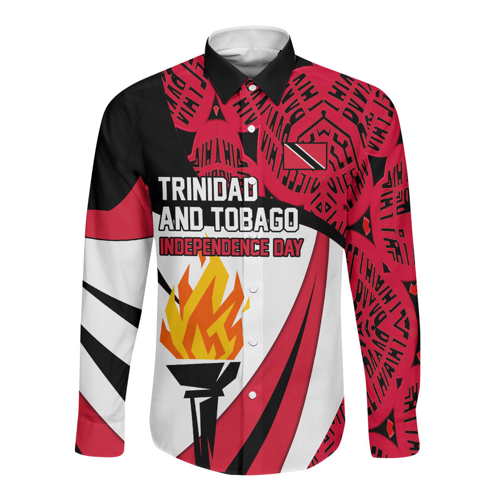 Trinidad And Tobago Independence Day Long Sleeve Button Shirt Freedom Torch Heritage Symbols