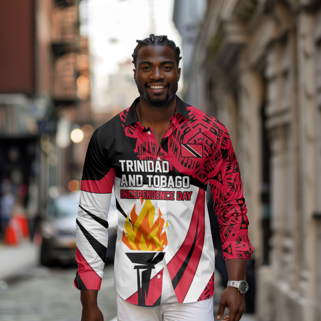 Trinidad And Tobago Independence Day Long Sleeve Button Shirt Freedom Torch Heritage Symbols