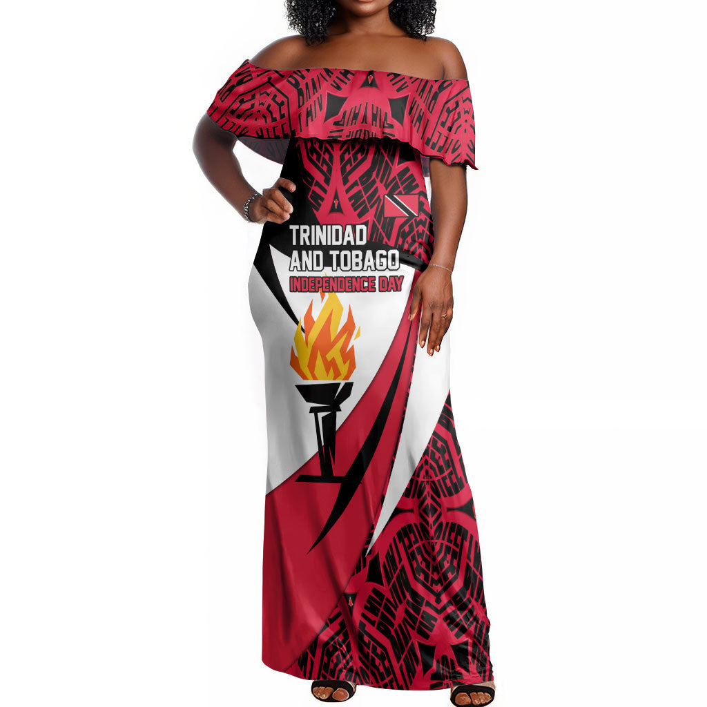 Trinidad And Tobago Independence Day Off Shoulder Maxi Dress Freedom Torch Heritage Symbols