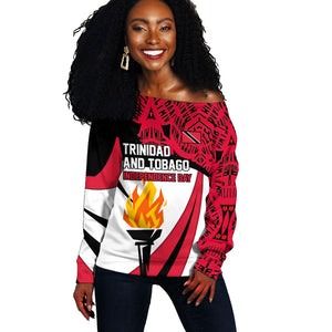 Trinidad And Tobago Independence Day Off Shoulder Sweater Freedom Torch Heritage Symbols
