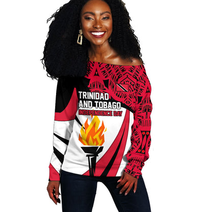 Trinidad And Tobago Independence Day Off Shoulder Sweater Freedom Torch Heritage Symbols