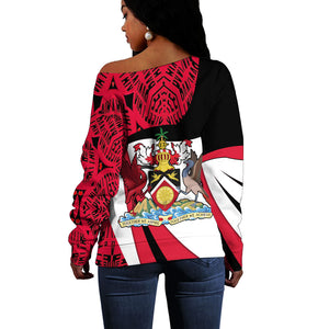 Trinidad And Tobago Independence Day Off Shoulder Sweater Freedom Torch Heritage Symbols