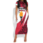 Trinidad And Tobago Independence Day Short Sleeve Bodycon Dress Freedom Torch Heritage Symbols
