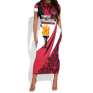 Trinidad And Tobago Independence Day Short Sleeve Bodycon Dress Freedom Torch Heritage Symbols