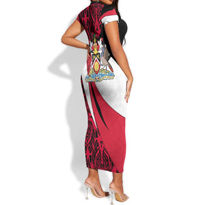 Trinidad And Tobago Independence Day Short Sleeve Bodycon Dress Freedom Torch Heritage Symbols