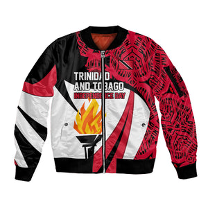Trinidad And Tobago Independence Day Sleeve Zip Bomber Jacket Freedom Torch Heritage Symbols
