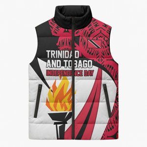 Trinidad And Tobago Independence Day Sleeveless Puffer Jacket Freedom Torch Heritage Symbols