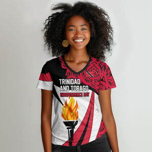 Trinidad And Tobago Independence Day Women V-Neck T-Shirt Freedom Torch Heritage Symbols