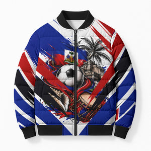Haiti World Football Mondyal 2026 Bomber Puffer Jacket Pride Ayiti Caribbean Culture Patriotic Crest