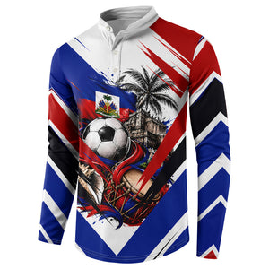 Haiti World Football Mondyal 2026 Button Sweatshirt Pride Ayiti Caribbean Culture Patriotic Crest