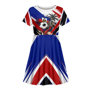 Haiti World Football Mondyal 2026 Kid Short Sleeve Dress Pride Ayiti Caribbean Culture Patriotic Crest