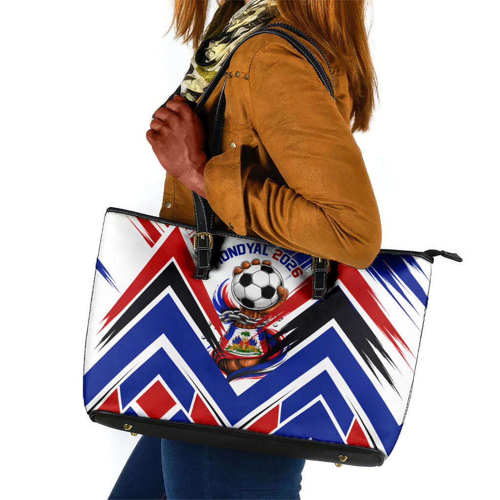 Haiti World Football Mondyal 2026 Leather Tote Bag Pride Ayiti Caribbean Culture Patriotic Crest