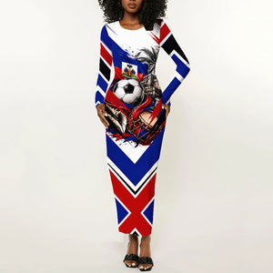Haiti World Football Mondyal 2026 Long Sleeve Bodycon Dress Pride Ayiti Caribbean Culture Patriotic Crest