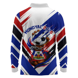 Haiti World Football Mondyal 2026 Long Sleeve Polo Shirt Pride Ayiti Caribbean Culture Patriotic Crest