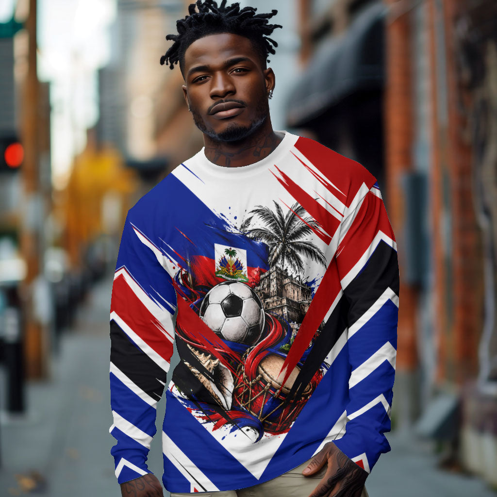 Haiti World Football Mondyal 2026 Long Sleeve Shirt Pride Ayiti Caribbean Culture Patriotic Crest