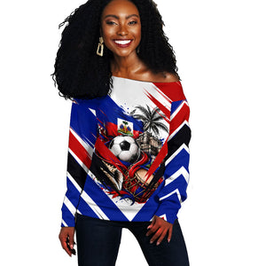 Haiti World Football Mondyal 2026 Off Shoulder Sweater Pride Ayiti Caribbean Culture Patriotic Crest