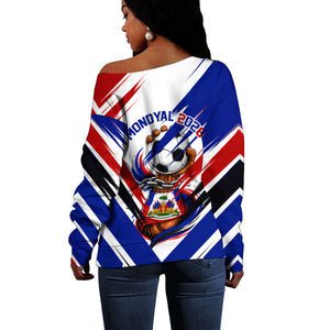 Haiti World Football Mondyal 2026 Off Shoulder Sweater Pride Ayiti Caribbean Culture Patriotic Crest