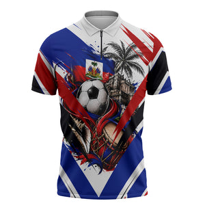 Haiti World Football Mondyal 2026 Zipper Polo Shirt Pride Ayiti Caribbean Culture Patriotic Crest