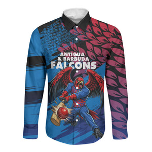 Personalized Antigua And Barbuda Cricket Long Sleeve Button Shirt Falcons Mascot Sport Style