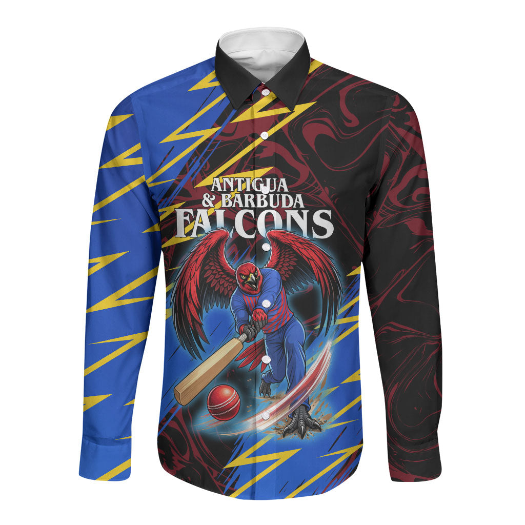 Personalized Antigua And Barbuda Cricket Long Sleeve Button Shirt Falcons Caribbean Lightning Abstract Graphic
