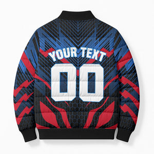 Personalized Antigua And Barbuda Cricket Falcons Bomber Puffer Jacket Abstract Hexagon Pattern Sport