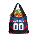 Personalized Antigua And Barbuda Cricket Falcons Grocery Bag Abstract Hexagon Pattern Sport