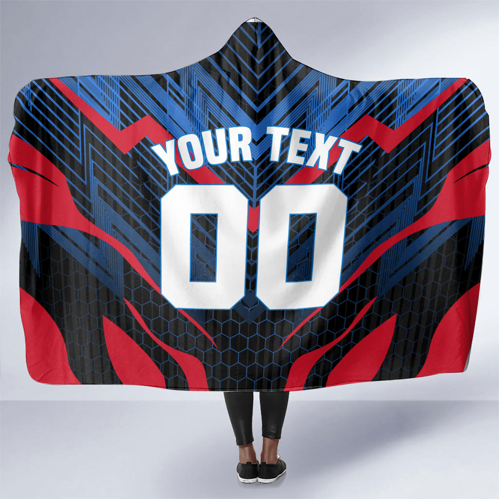 Personalized Antigua And Barbuda Cricket Falcons Hooded Blanket Abstract Hexagon Pattern Sport
