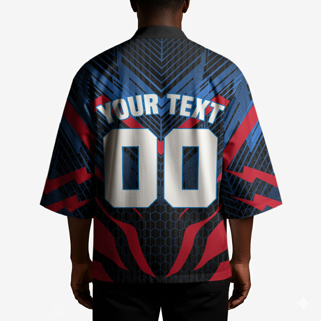 Personalized Antigua And Barbuda Cricket Falcons Kimono Abstract Hexagon Pattern Sport
