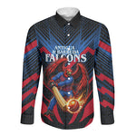 Personalized Antigua And Barbuda Cricket Falcons Long Sleeve Button Shirt Abstract Hexagon Pattern Sport