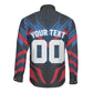 Personalized Antigua And Barbuda Cricket Falcons Long Sleeve Button Shirt Abstract Hexagon Pattern Sport