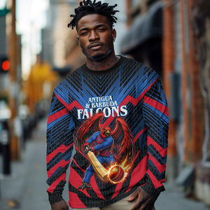 Personalized Antigua And Barbuda Cricket Falcons Long Sleeve Shirt Abstract Hexagon Pattern Sport