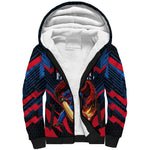 Personalized Antigua And Barbuda Cricket Falcons Sherpa Hoodie Abstract Hexagon Pattern Sport