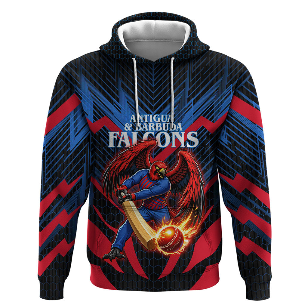 Personalized Antigua And Barbuda Cricket Falcons Zip Hoodie Abstract Hexagon Pattern Sport