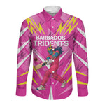 Personalized Barbados Tridents Long Sleeve Button Shirt Cricket Mascot Dynamic Anime Art