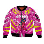 Personalized Barbados Tridents Sleeve Zip Bomber Jacket Cricket Mascot Dynamic Anime Art