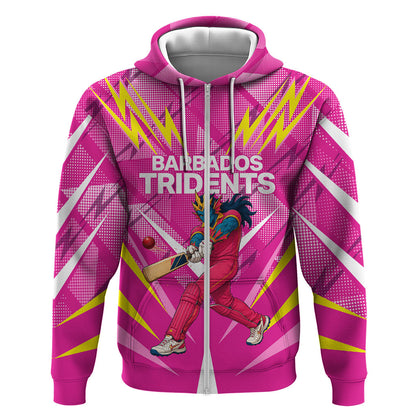 Personalized Barbados Tridents Zip Hoodie Cricket Mascot Dynamic Anime Art