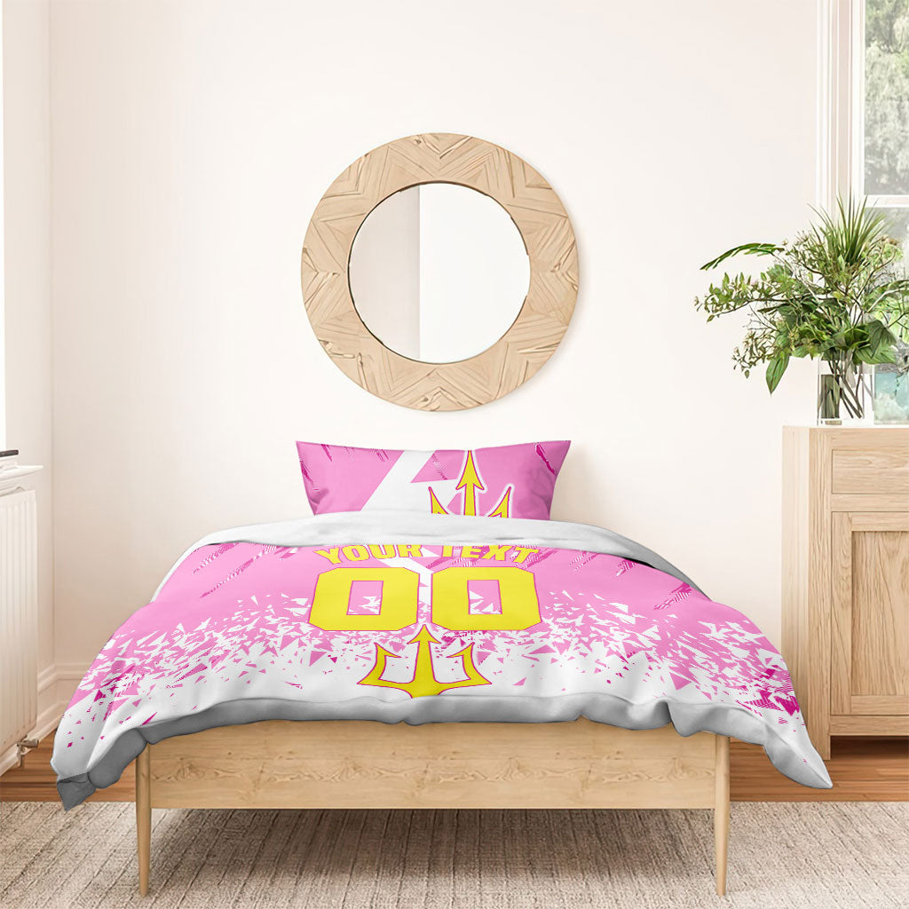 Personalized Barbados Tridents Cricket Bedding Set Trident Graphic Splash Pattern Caribbean Sport