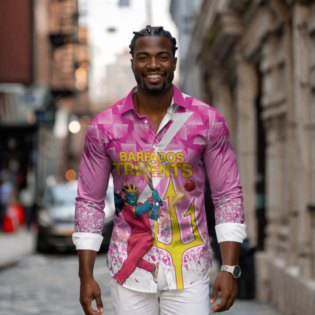 Personalized Barbados Tridents Cricket Long Sleeve Button Shirt Trident Graphic Splash Pattern Caribbean Sport