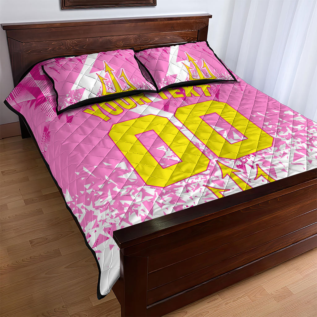 Personalized Barbados Tridents Cricket Quilt Bed Set Trident Graphic Splash Pattern Caribbean Sport