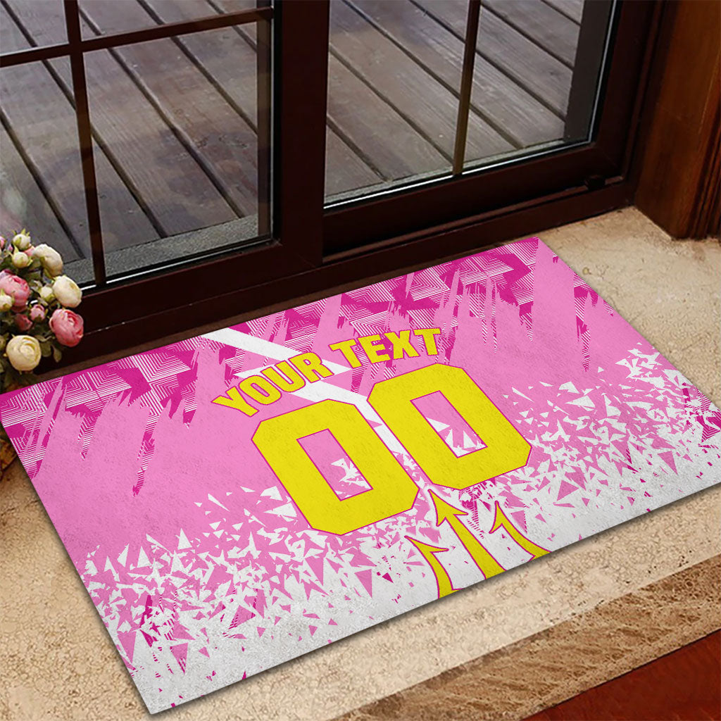 Personalized Barbados Tridents Cricket Rubber Doormat Trident Graphic Splash Pattern Caribbean Sport