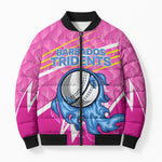 Personalized Barbados Cricket Tridents Bomber Puffer Jacket Graphic Geometric Dynamic Sports Mascot
