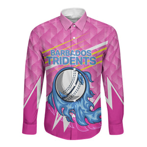 Personalized Barbados Cricket Tridents Long Sleeve Button Shirt Graphic Geometric Dynamic Sports Mascot