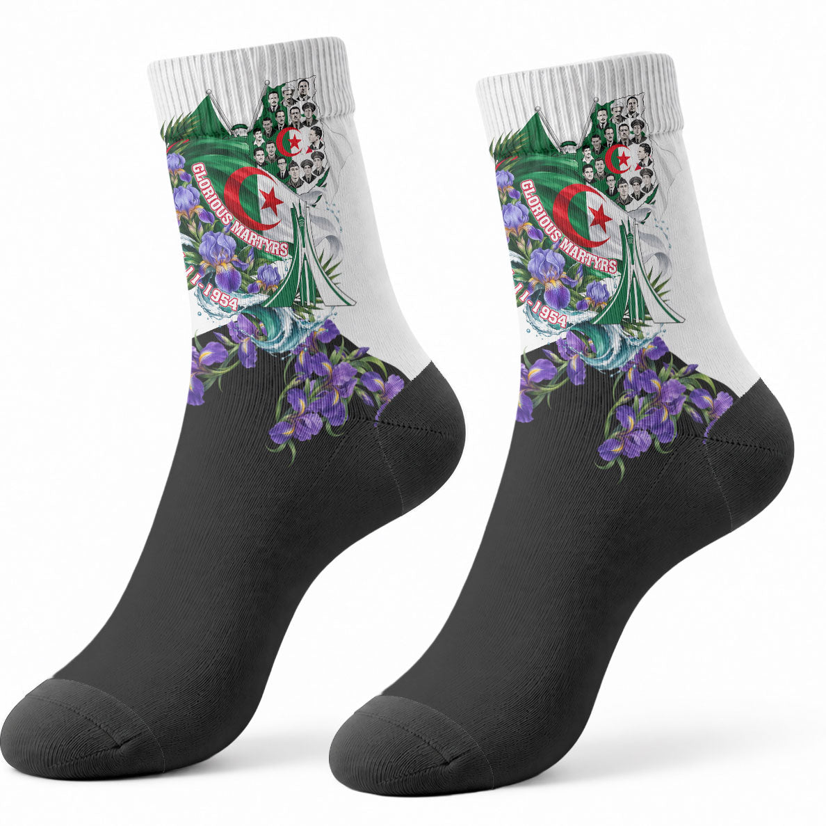 Algeria Revolution Day Crew Socks Algerian Flag Patriot - Glorious Martyrs